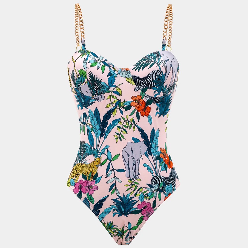 Tropical Print One-Piece Swimsuit in Pink